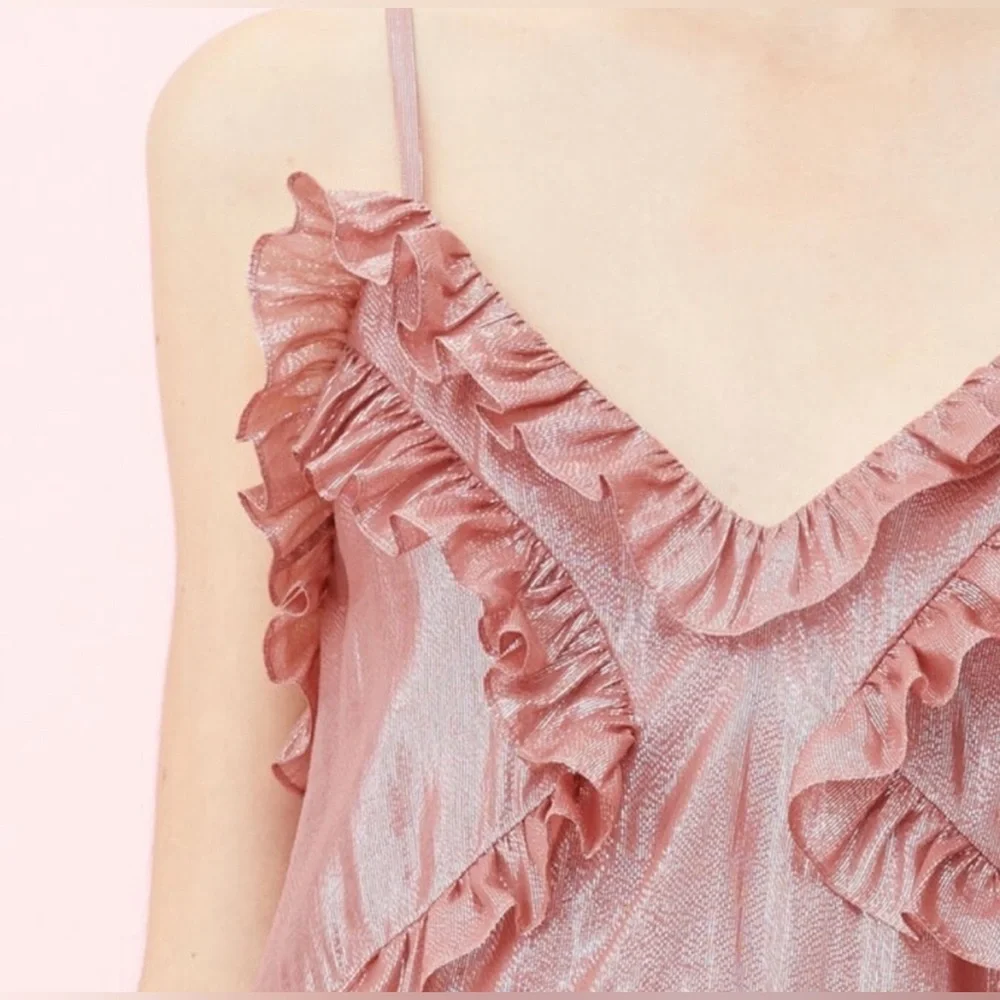 Rebecca Taylor Metallic Pink Ruffled Camisole - Picture 6 of 11